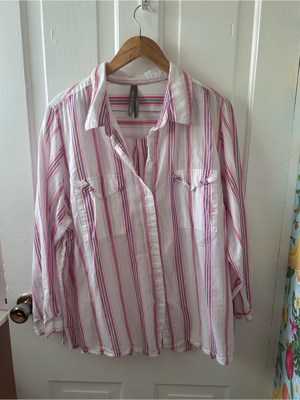 Striped Button-Down Shirt - Pink & White